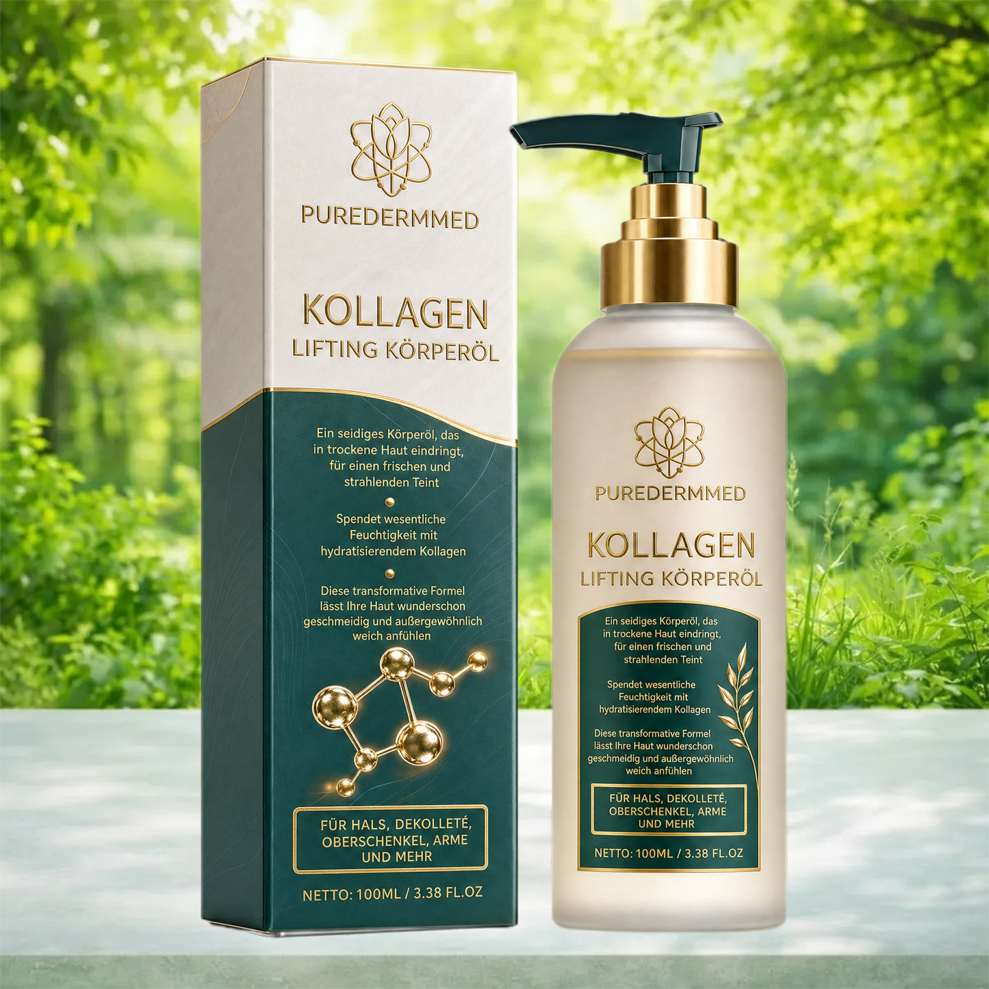 Puredermmed™ Kollagenöl: Leichtes feuchtigkeitsspendendes Körperöl für glatter aussehende und sichtbar strahlendere Haut