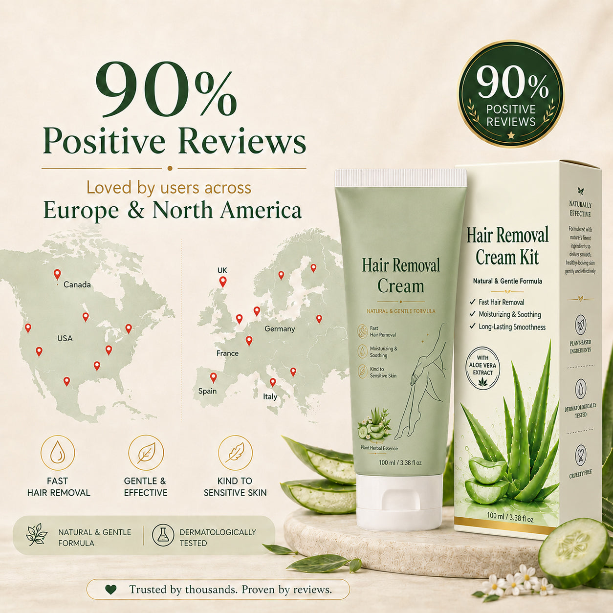 Puredermmed™ Natural Gentle Hair Removal Cream | For Women & Men, Sensitive Skin