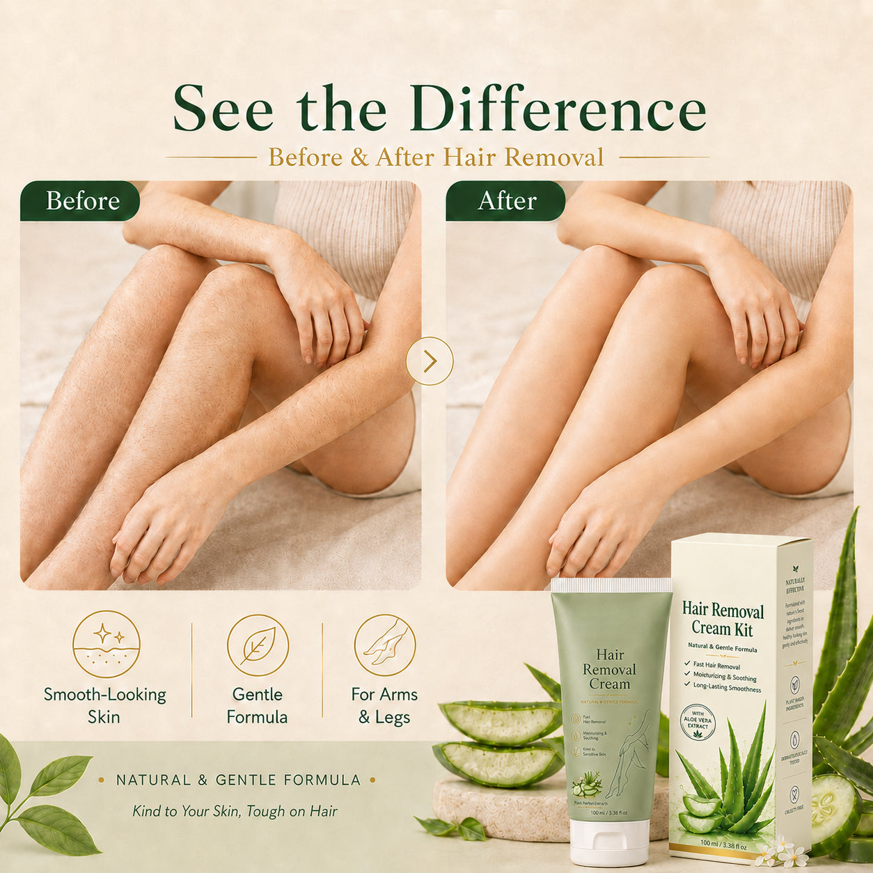 Puredermmed™ Natural Gentle Hair Removal Cream | For Women & Men, Sensitive Skin